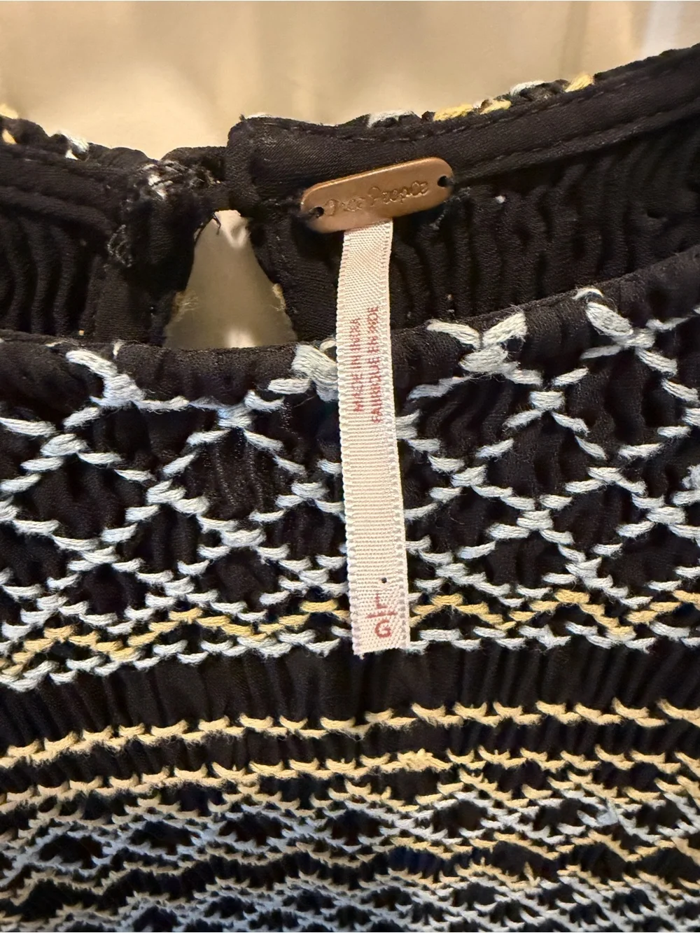 Free People Smocked Dress with Textured Stitching - a few imperfections, see pic
